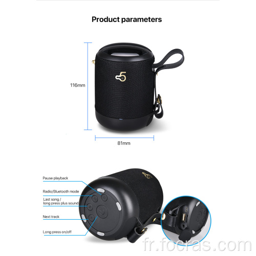 Haut-parleur bluetooth sans fil portable avec son stéréo 5W